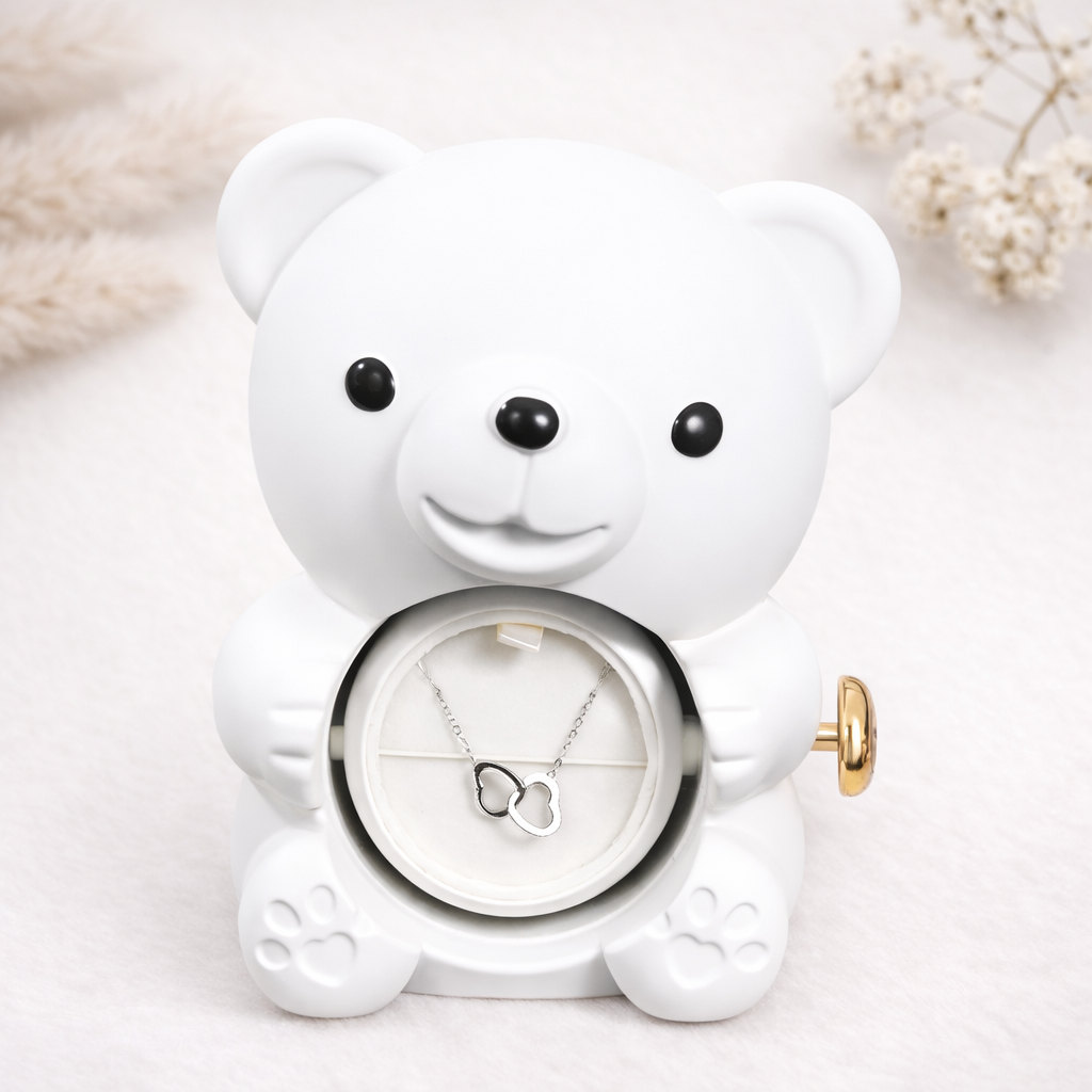 Eternal Rose Bear | Engraved Heart Necklace