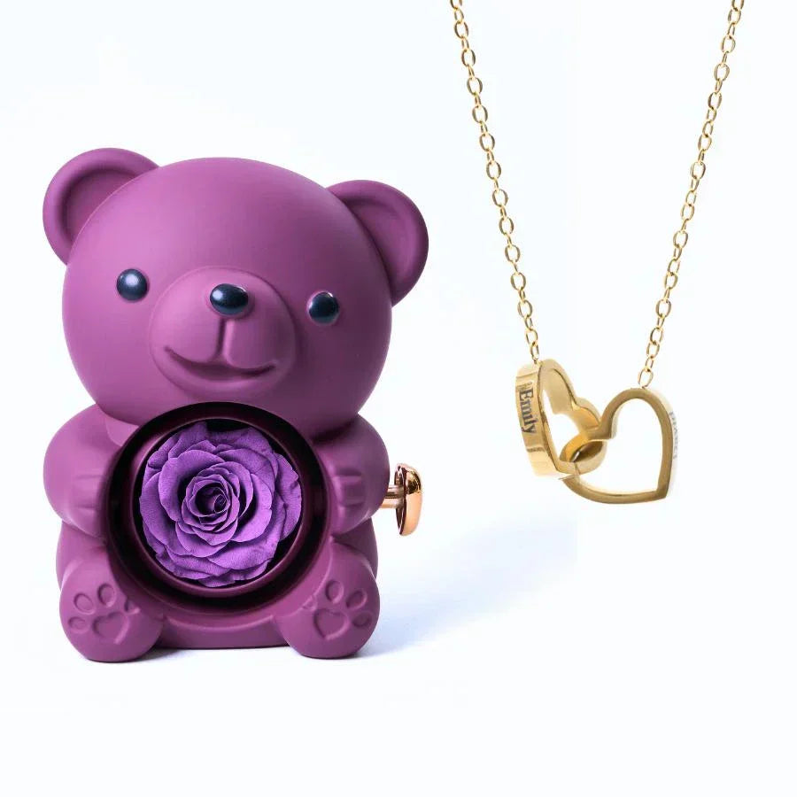 Eternal Rose Bear | Engraved Necklace