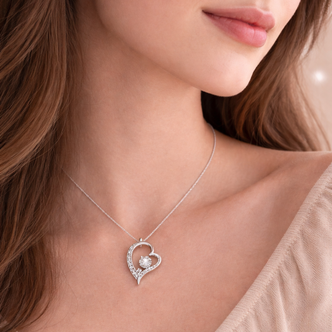 Necklace Love Heart & Led Wooden Box
