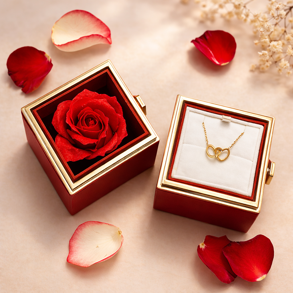 Eternal Rose Box & Engraved  Heart Necklace