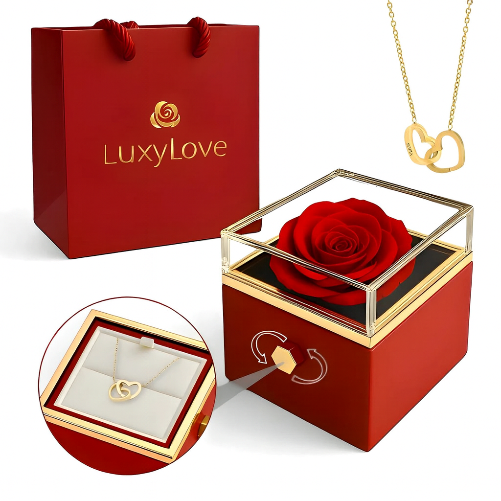 Eternal Rose Box with Engraved Necklace