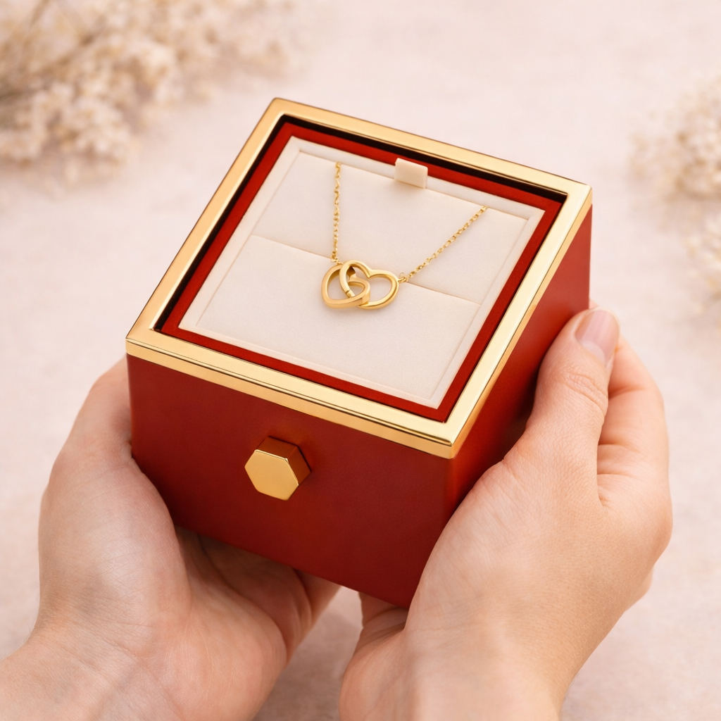 Eternal Rose Box & Engraved  Heart Necklace