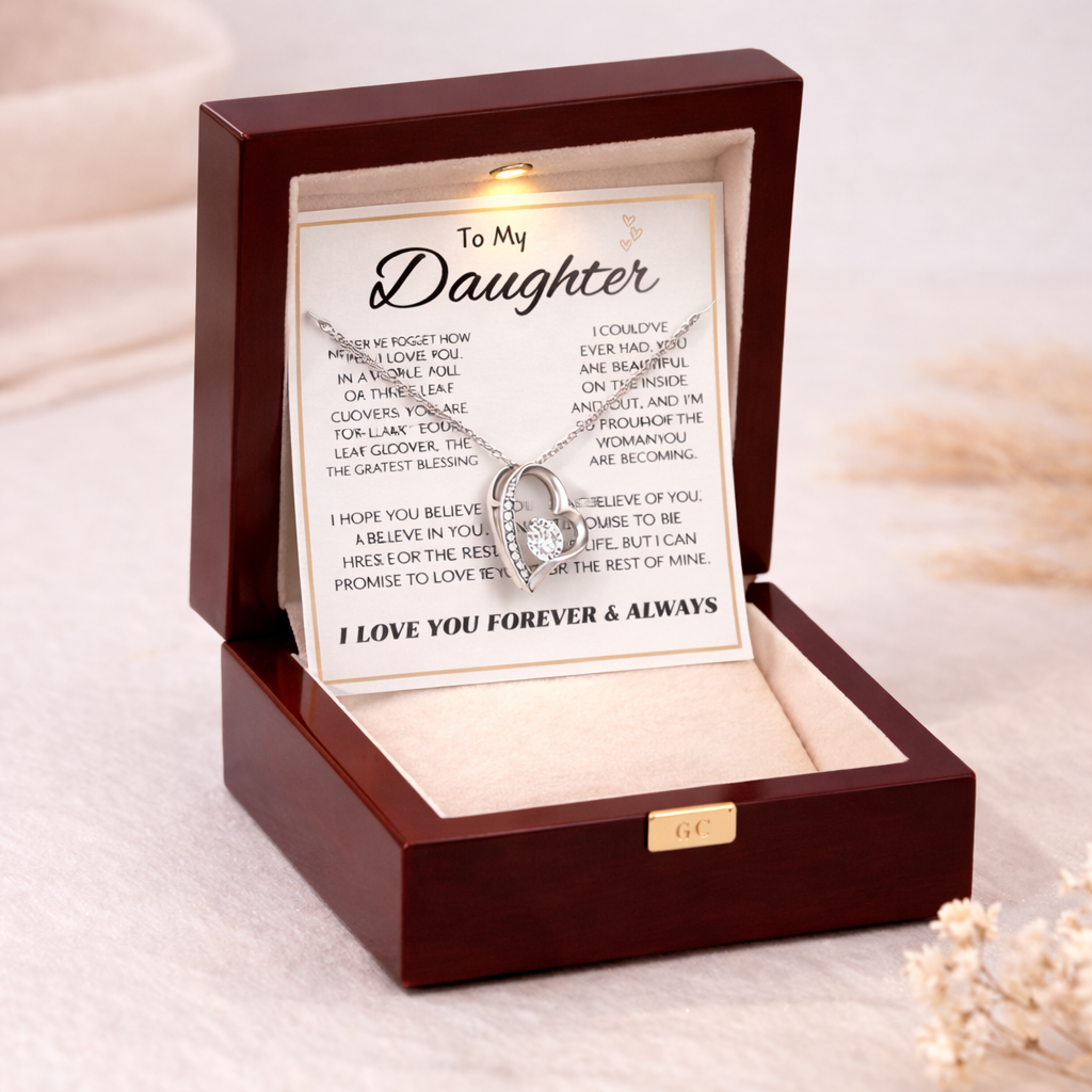 Necklace Love Heart & Led Wooden Box