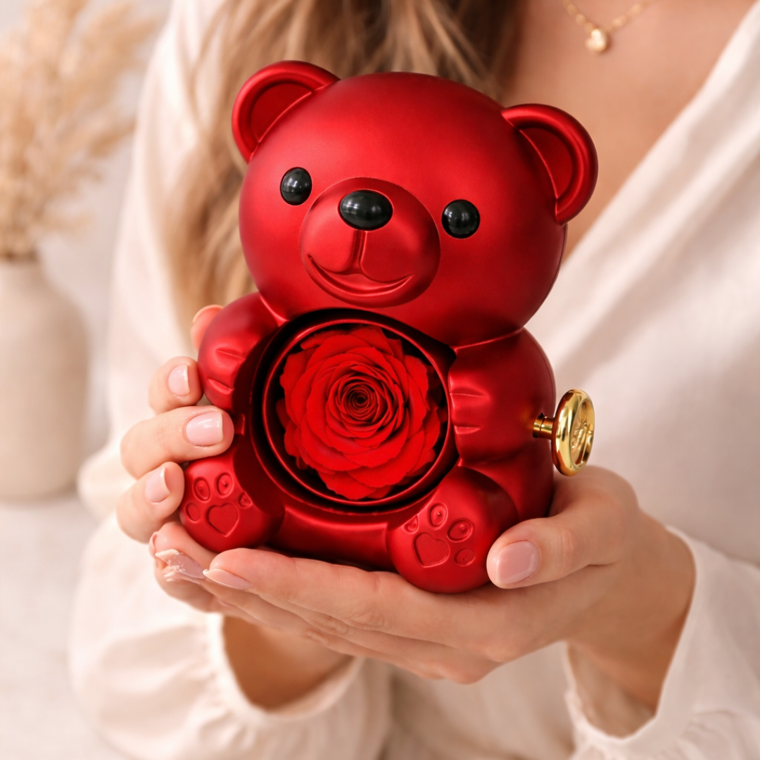 Eternal Rose Bear | Engraved Heart Necklace